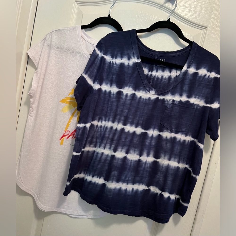 GAP Navy and White Tie-Dye Tee & Bonus White Graphic Tee